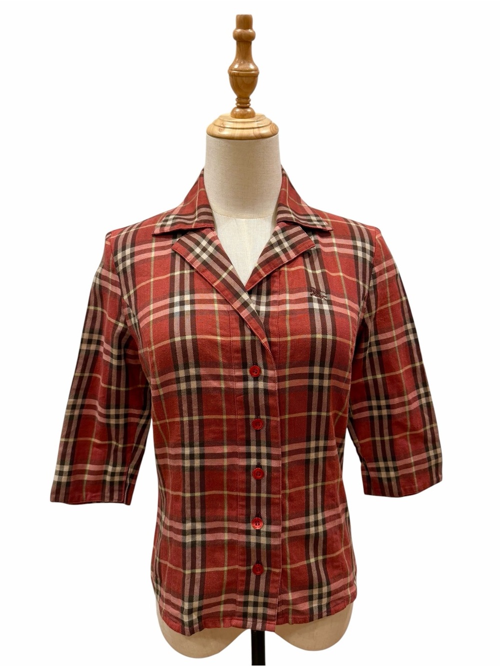 Burberry Red Plaid Button-Up Top - Picture 4 of 7